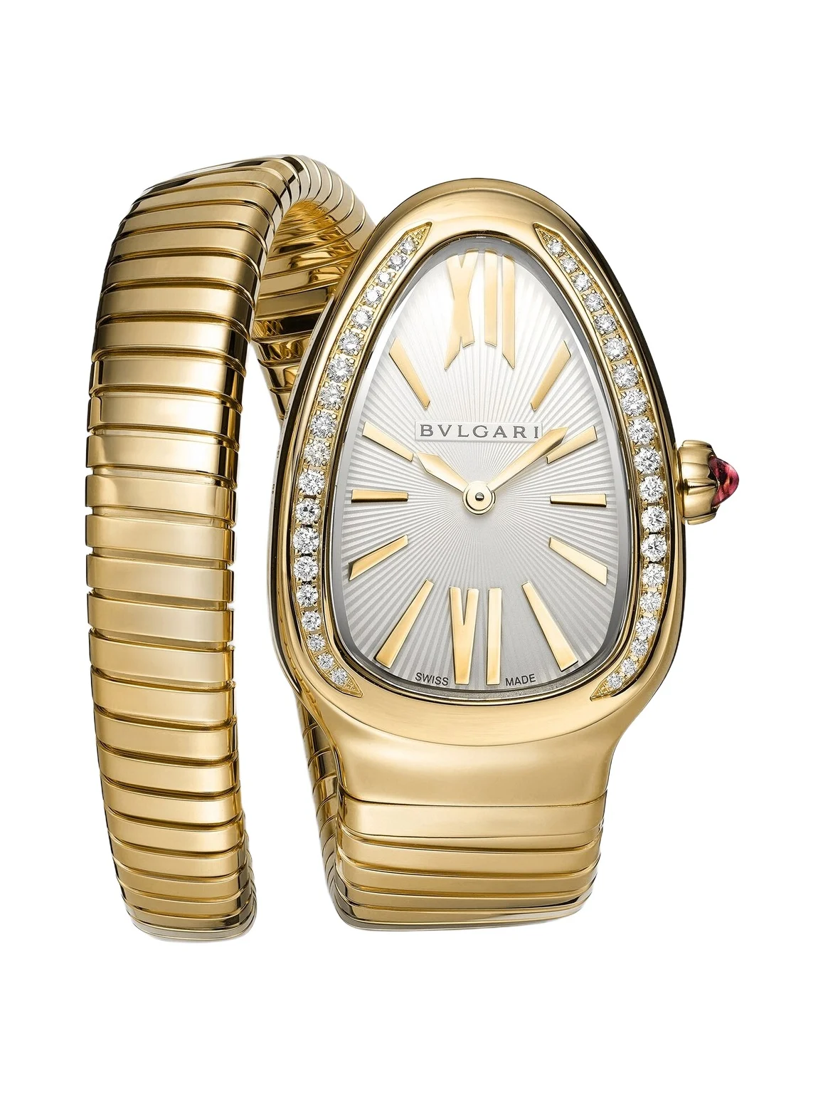 Serpenti Tubogas 35mm 18kt gold watch with diamonds and tourmaline Serpenti Tubogas 35mm 18kt gold watch with diamonds and tourmaline