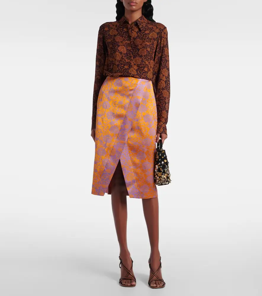 Dries Van Noten Floral satin jacquard midi skirt | Thumbnail 5
