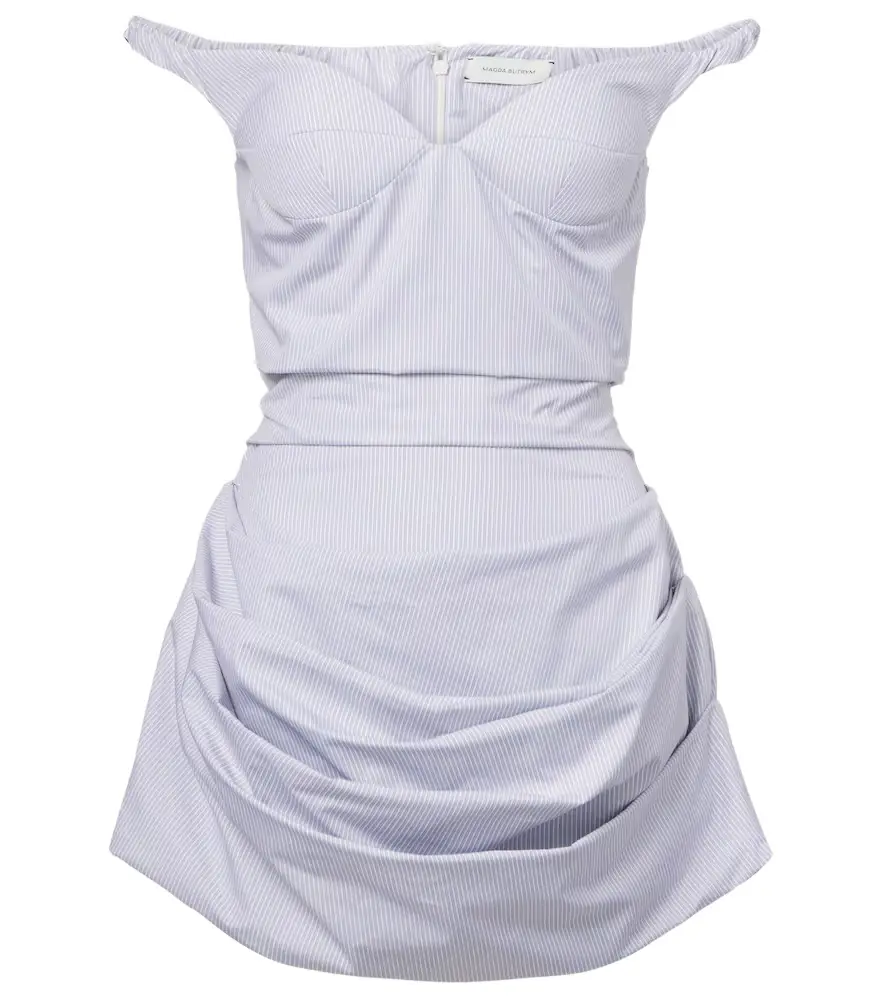 Magda Butrym Striped draped cotton poplin bustier dress