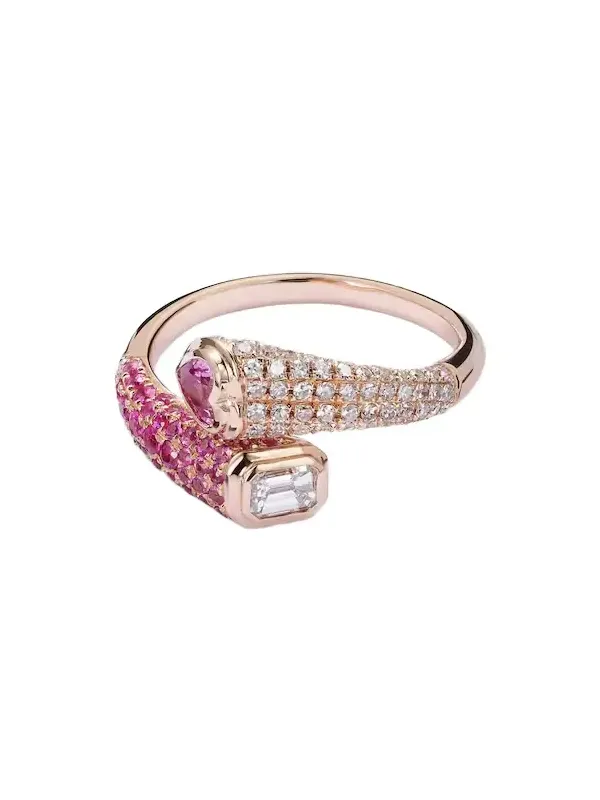 Mixed Bypass 18kt rose gold ring with diamonds and sapphires Mixed Bypass 18kt rose gold ring with diamonds and sapphires