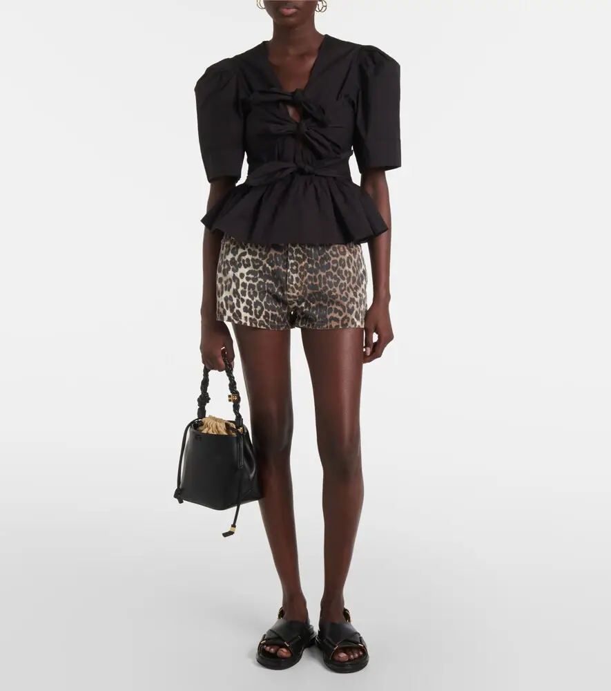 Ganni Leopard-print denim shorts | Thumbnail 2