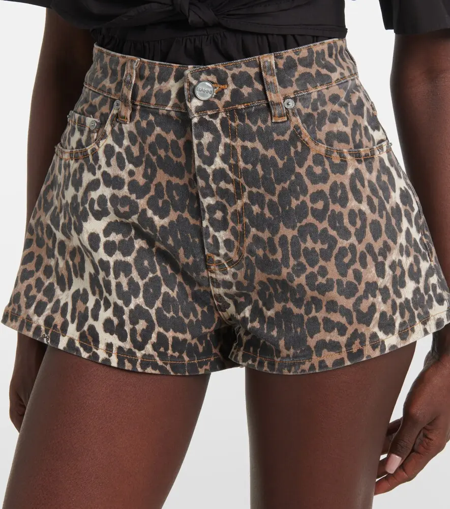 Ganni Leopard-print denim shorts | Thumbnail 3