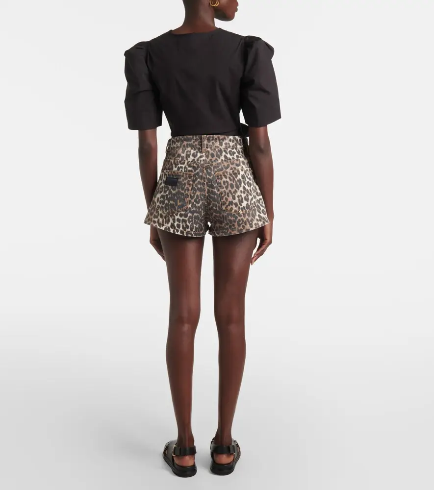Ganni Leopard-print denim shorts | Thumbnail 4