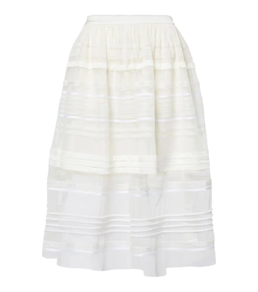 Xu Zhi Gathered lace and tulle midi skirt
