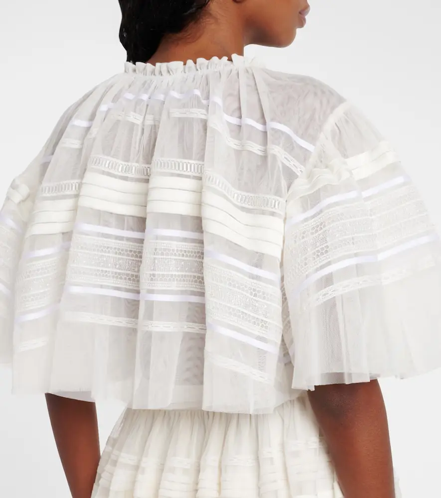 Xu Zhi Gathered lace and tulle crop top | Thumbnail 3 Xu Zhi Gathered lace and tulle crop top | Thumbnail 3