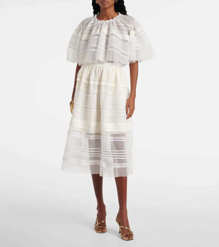 Xu Zhi Gathered lace and tulle crop top | Thumbnail 4 Xu Zhi Gathered lace and tulle crop top | Thumbnail 4
