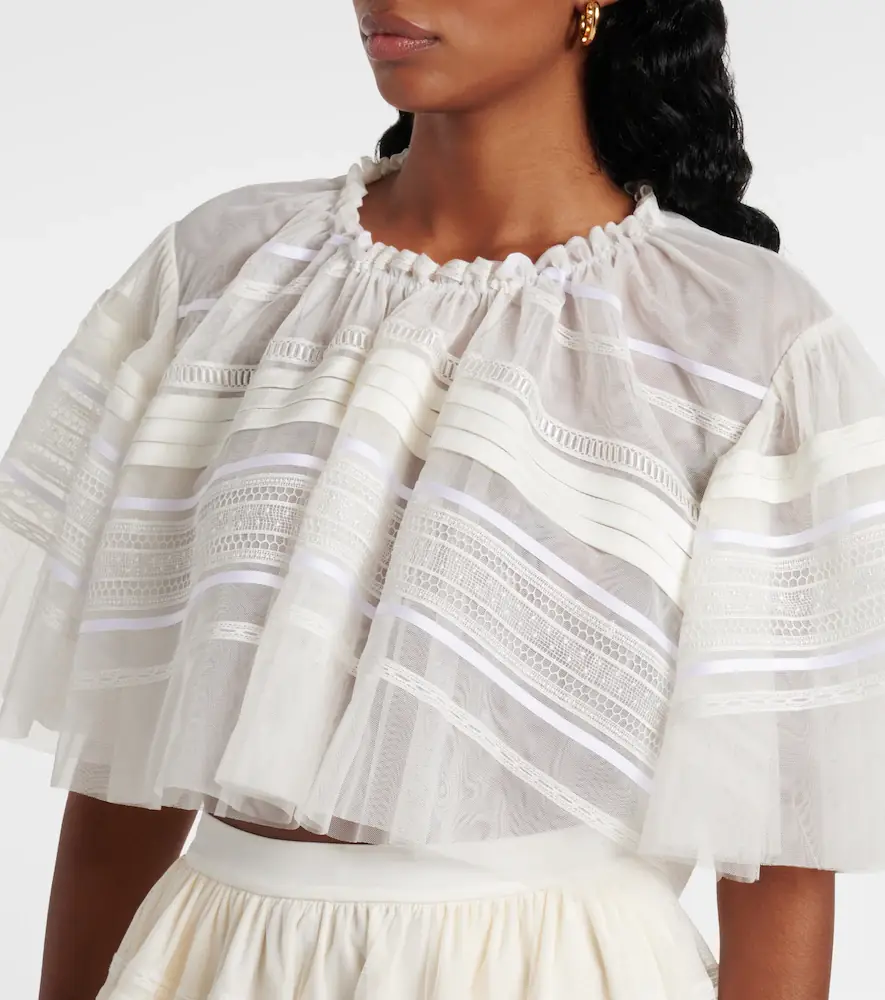 Xu Zhi Gathered lace and tulle crop top | Thumbnail 5 Xu Zhi Gathered lace and tulle crop top | Thumbnail 5