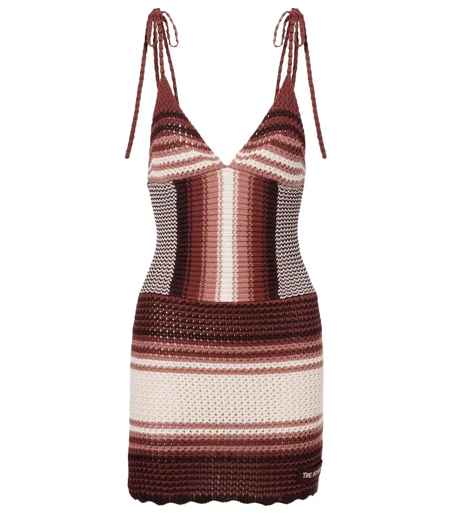 The Attico Crochet striped cotton minidress