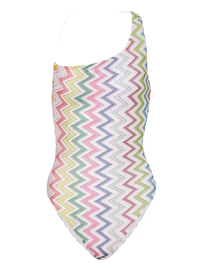 Zigzag one-shoulder lamé swimsuit Zigzag one-shoulder lamé swimsuit
