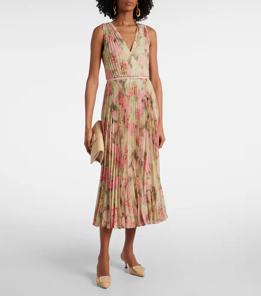 Max Mara Floral plissé georgette midi dress | Thumbnail 3 Max Mara Floral plissé georgette midi dress | Thumbnail 3