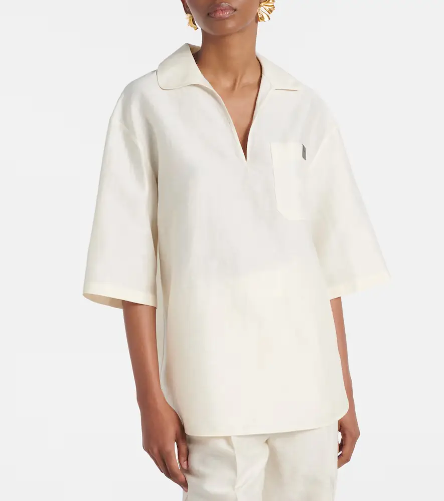 Max Mara Osiride linen and silk-blend polo shirt | Thumbnail 2 Max Mara Osiride linen and silk-blend polo shirt | Thumbnail 2