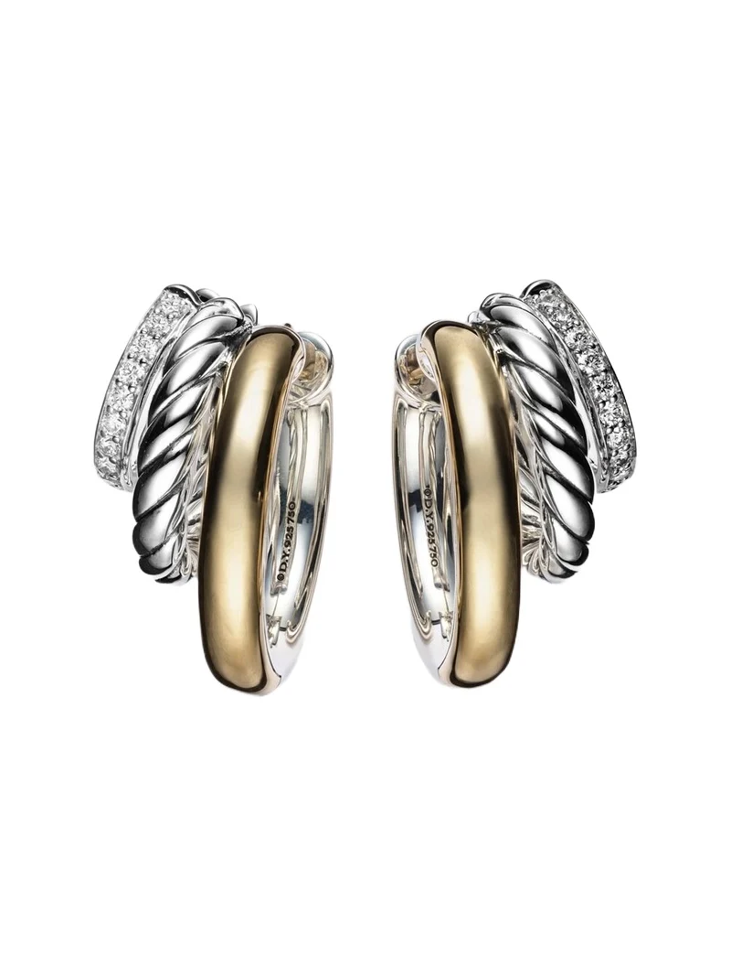 DY Mercer 18kt gold and sterling silver hoop earrings with diamonds