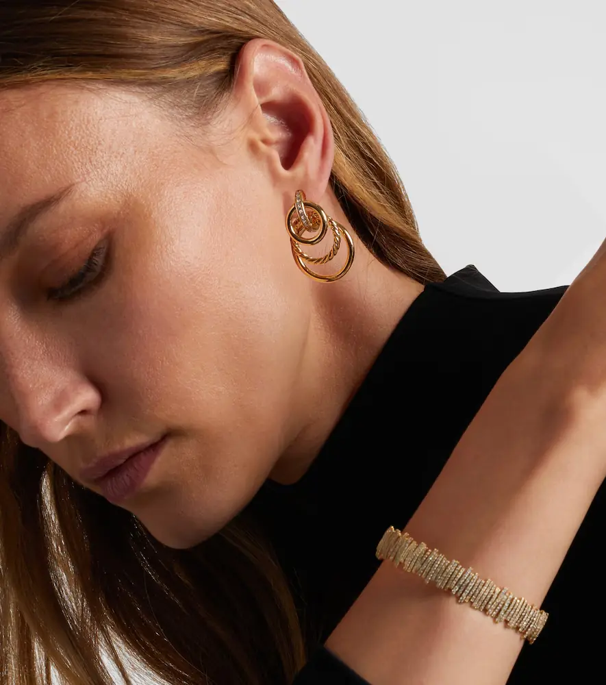 David Yurman DY Mercer Triple 18kt gold earrings with diamonds | Thumbnail 3