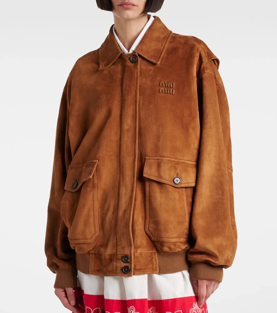 Miu Miu Logo suede blouson jacket | Thumbnail 2 Miu Miu Logo suede blouson jacket | Thumbnail 2