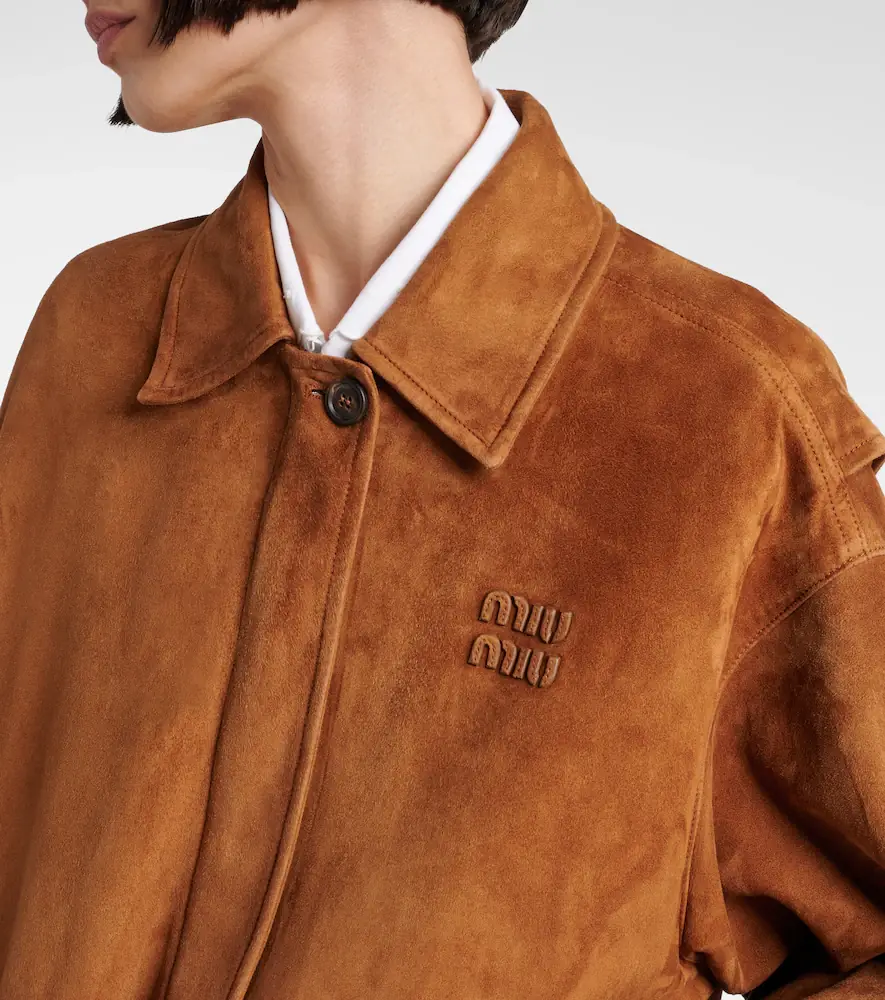 Miu Miu Logo suede blouson jacket | Thumbnail 5 Miu Miu Logo suede blouson jacket | Thumbnail 5