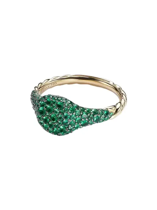 Petite Pavé 18kt gold pinky ring with emeralds Petite Pavé 18kt gold pinky ring with emeralds