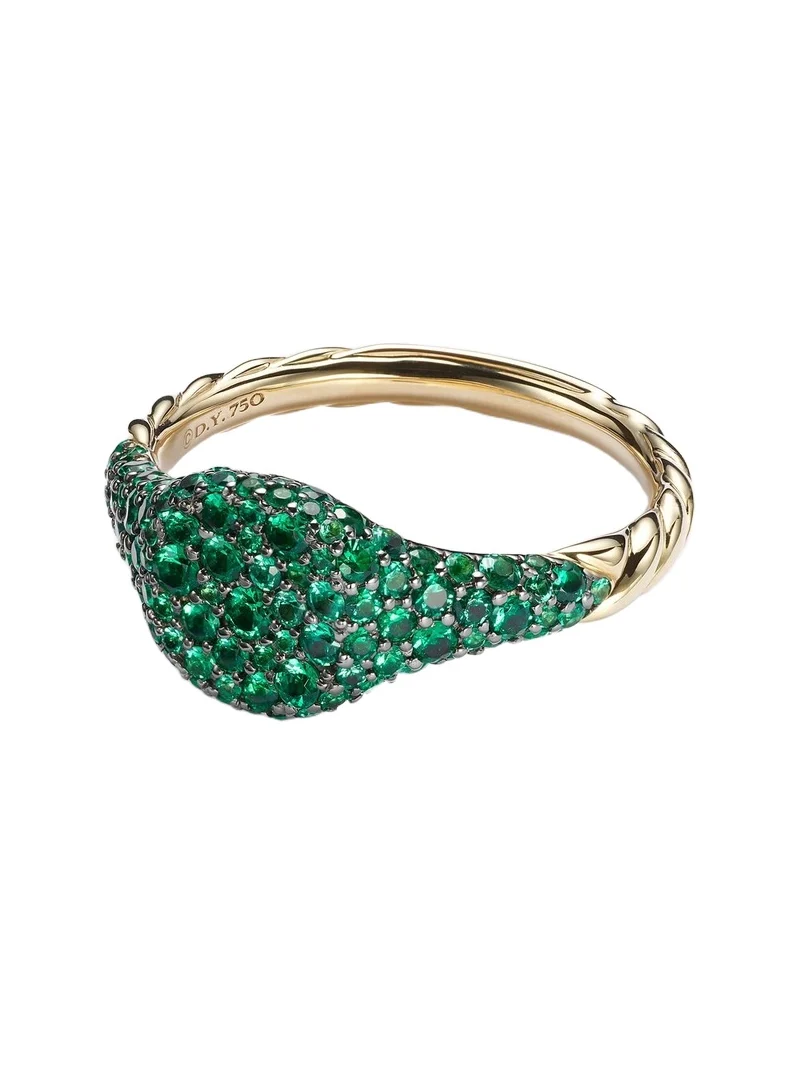 Petite Pavé 18kt gold pinky ring with emeralds Petite Pavé 18kt gold pinky ring with emeralds