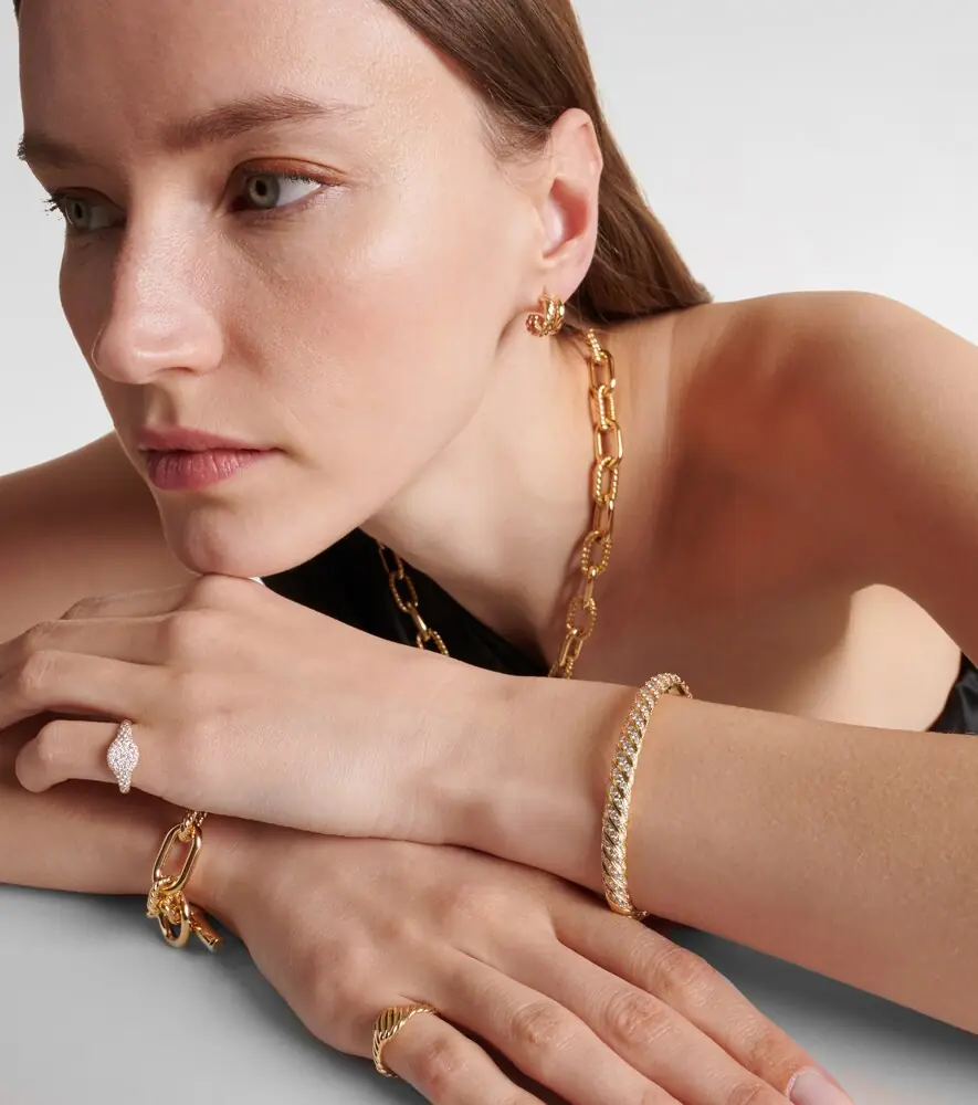 David Yurman Sculpted Cable 18kt gold bangle with diamonds | Thumbnail 3