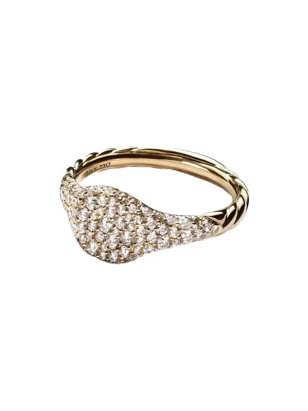 Petite Pavé 18kt gold pinky ring with diamonds
