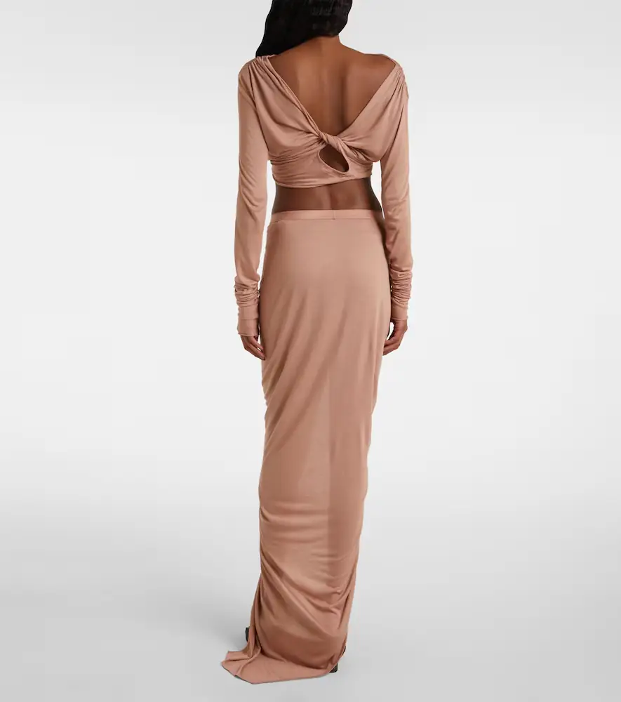 Rick Owens Asymmetric gathered jersey maxi skirt | Thumbnail 4