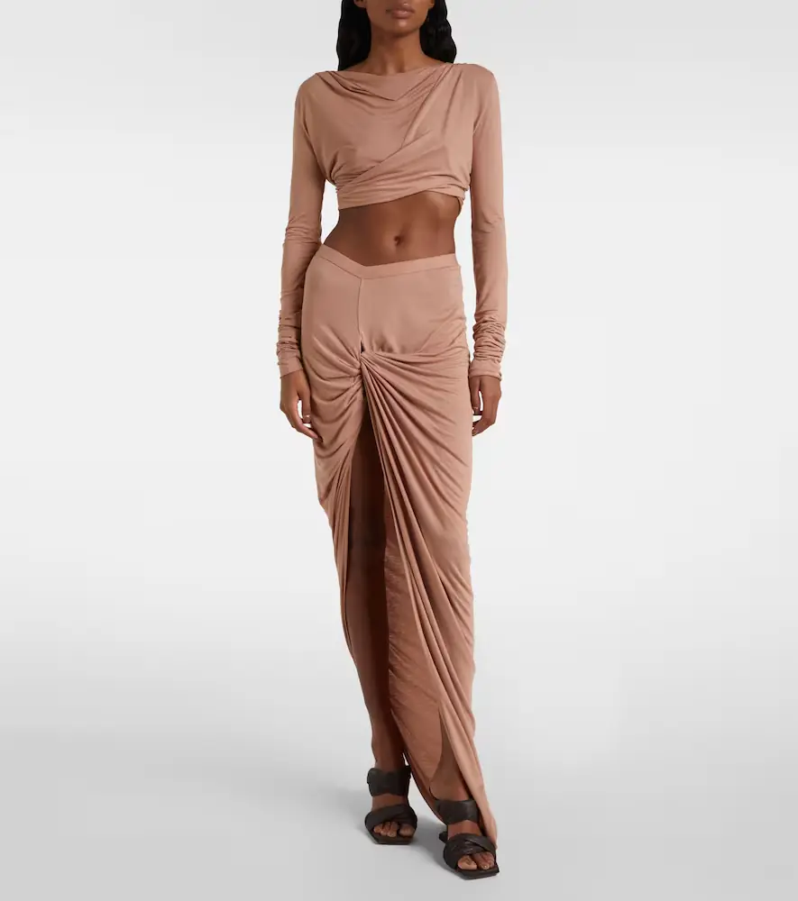 Rick Owens Asymmetric gathered jersey maxi skirt | Thumbnail 5