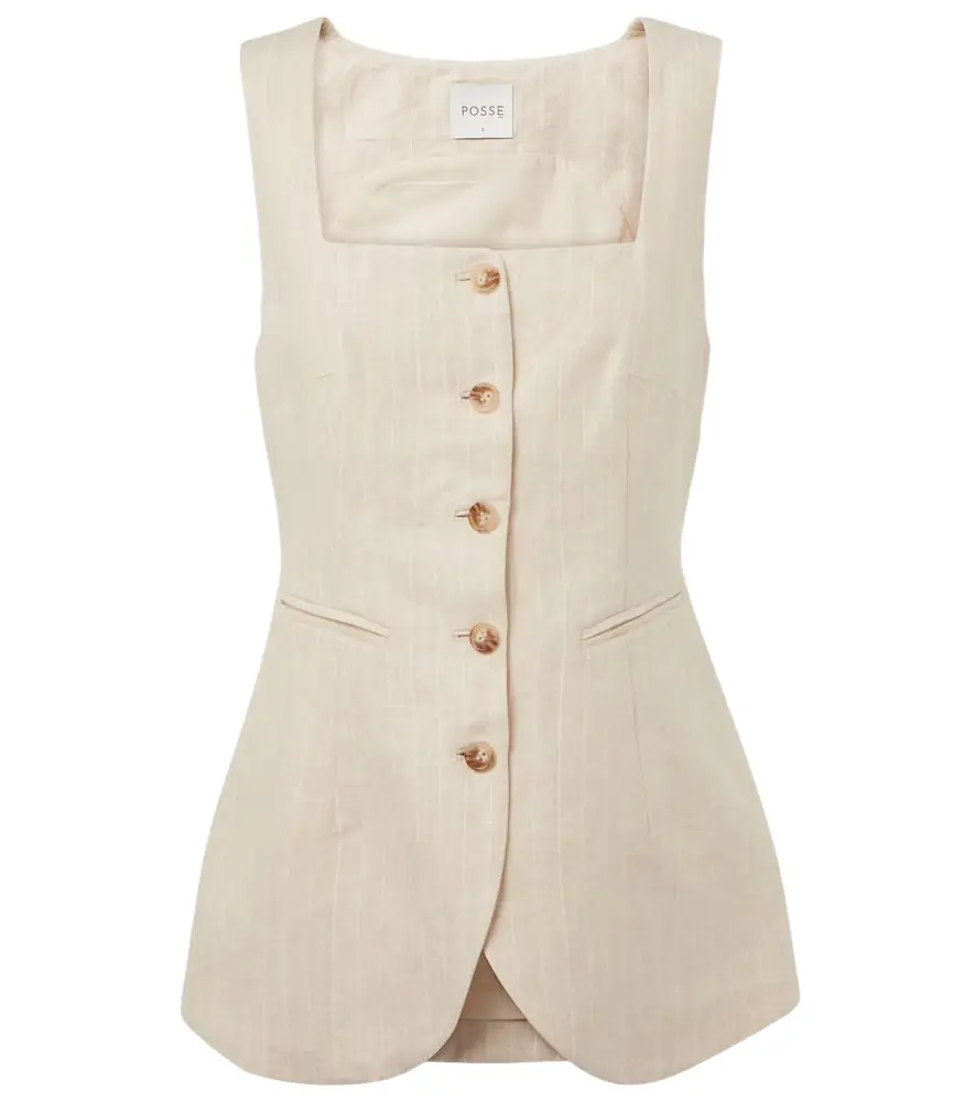 Posse Lucille pinstripe linen vest | Image 1 Posse Lucille pinstripe linen vest | Image 1