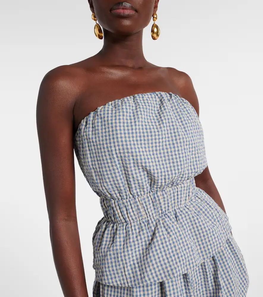 Posse Aurelia gingham strapless cotton top | Thumbnail 3