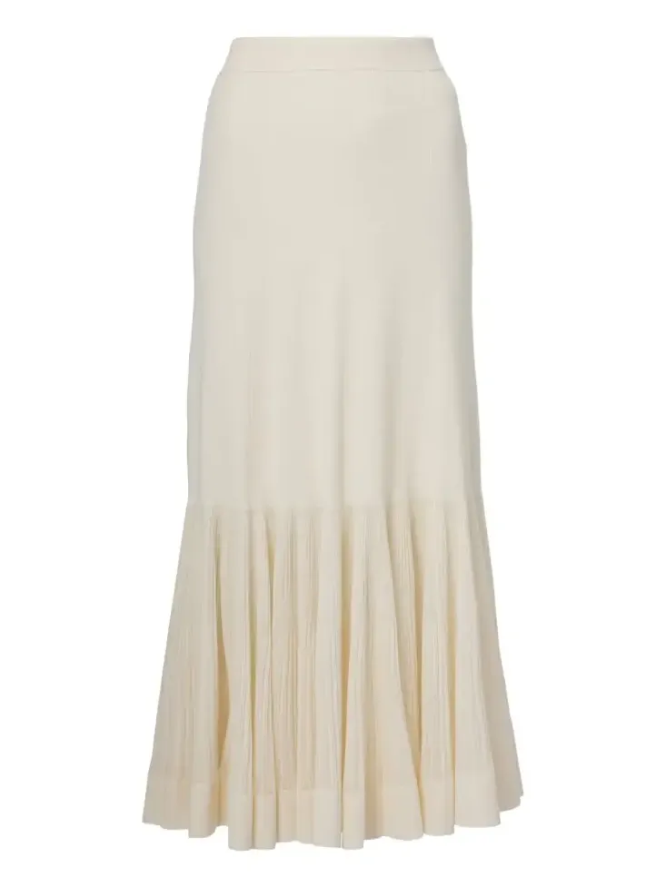 Illuminate pleated ribbed-knit midi skirt
