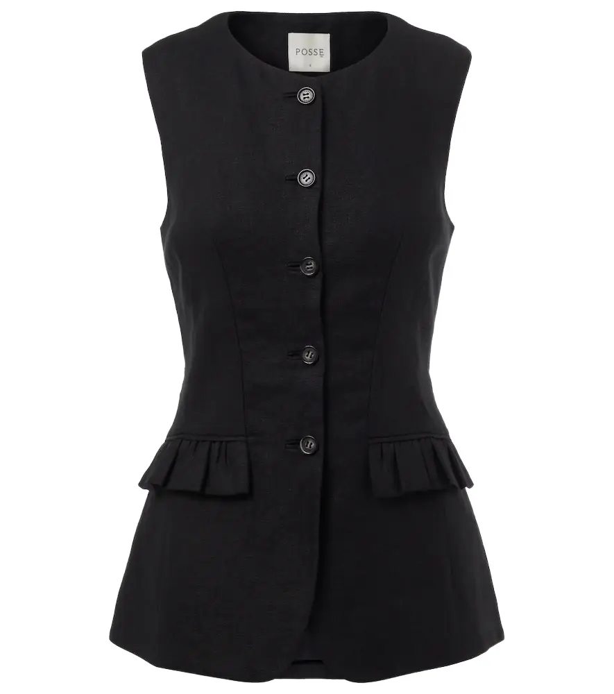 Posse Matilda ruffled linen vest | Image 1 Posse Matilda ruffled linen vest | Image 1