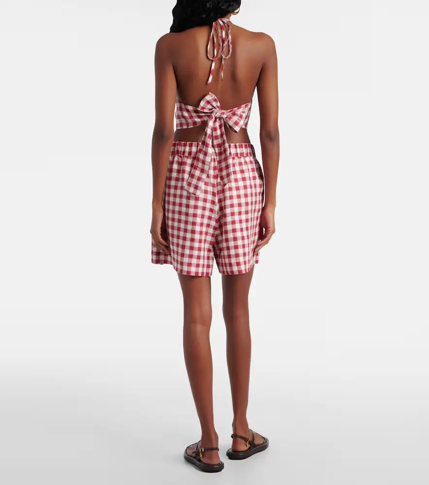 ASCENO Marseille gingham linen crop top | Thumbnail 2