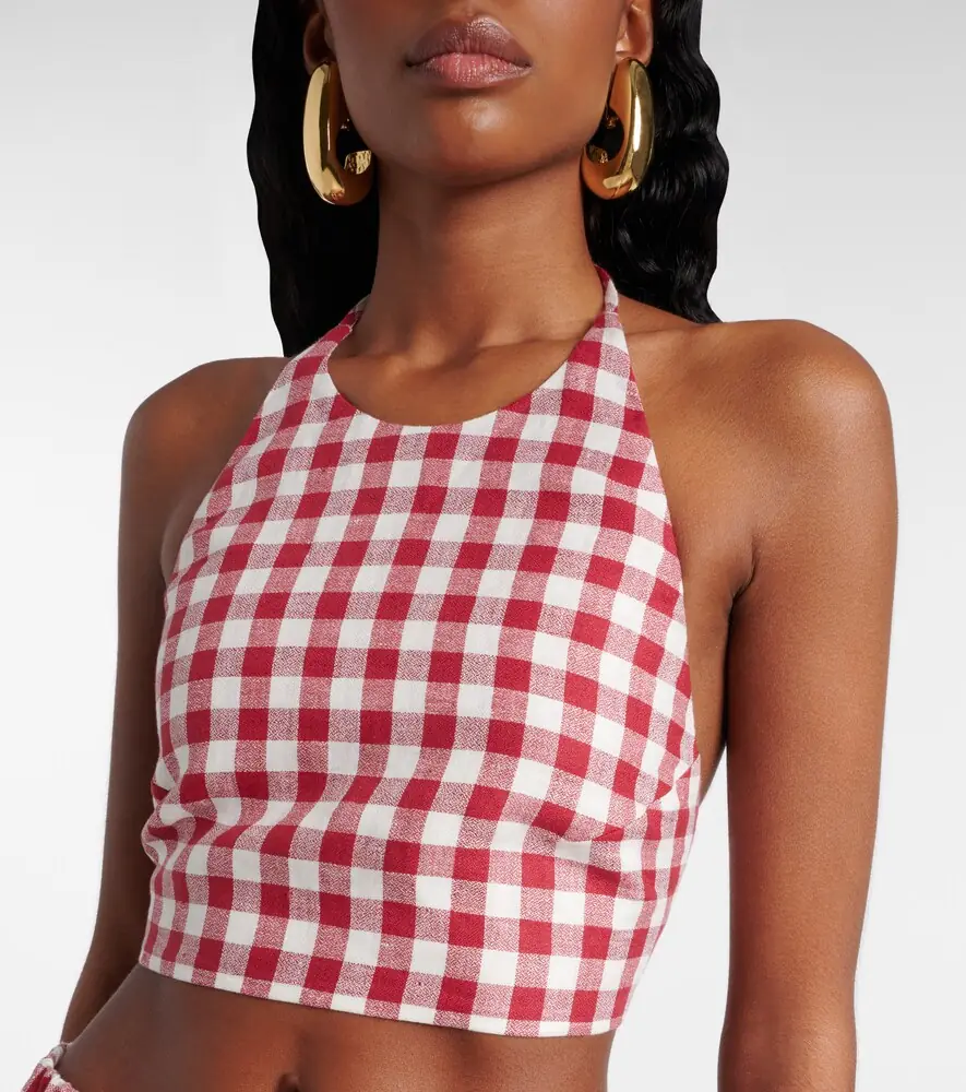 ASCENO Marseille gingham linen crop top | Thumbnail 3