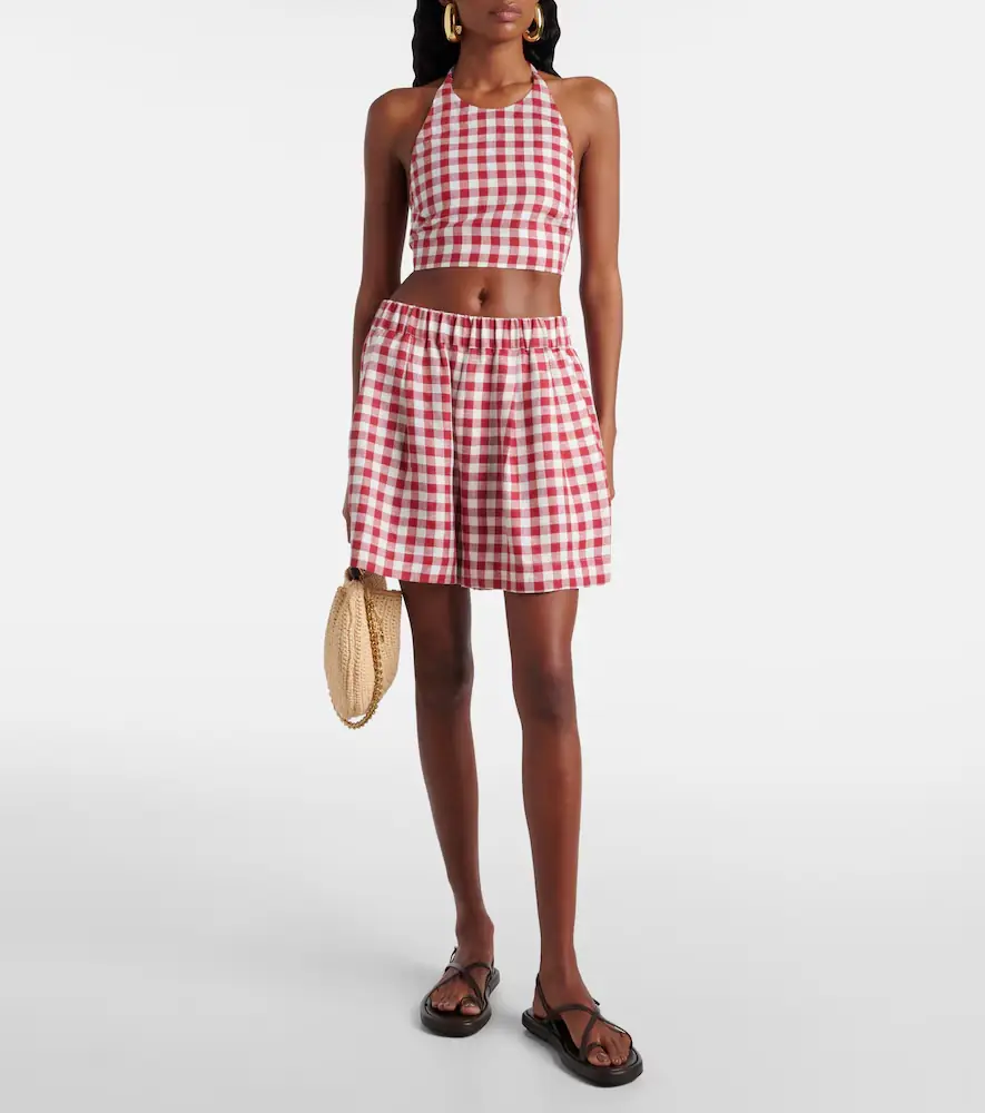 ASCENO Marseille gingham linen crop top | Thumbnail 5