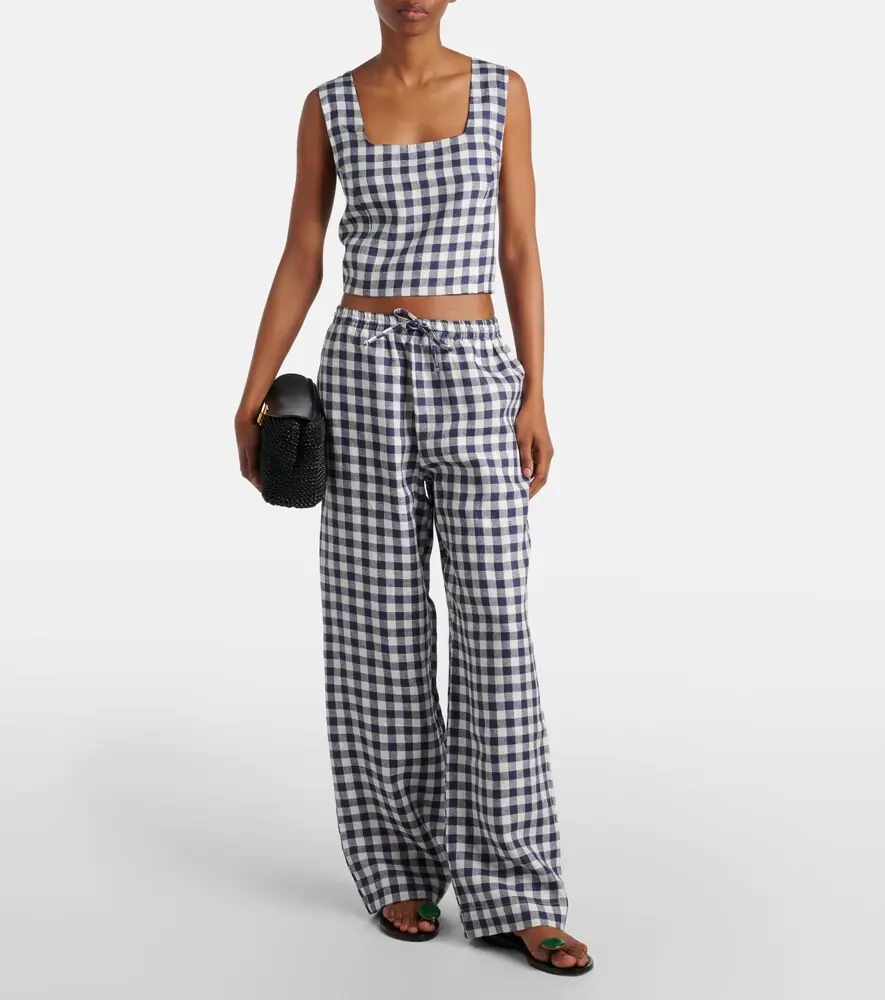 ASCENO Cozumel gingham linen crop top | Thumbnail 4