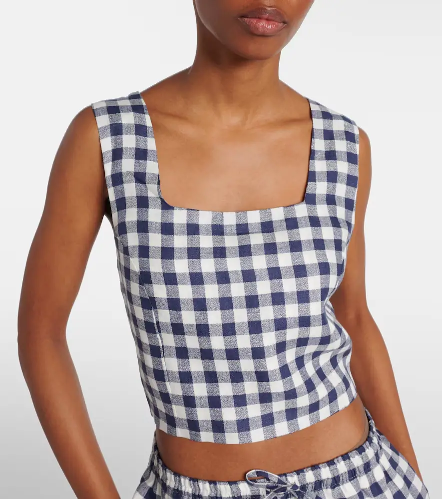 ASCENO Cozumel gingham linen crop top | Thumbnail 5