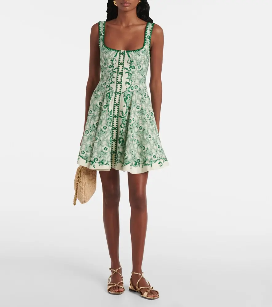 ALÉMAIS Alémais Olive printed linen and cotton minidress | Thumbnail 2