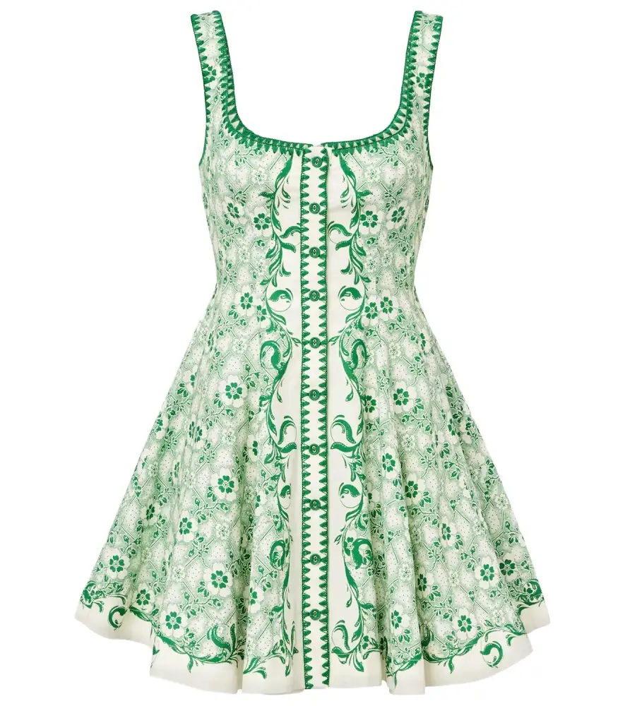 ALÉMAIS Alémais Olive printed linen and cotton minidress
