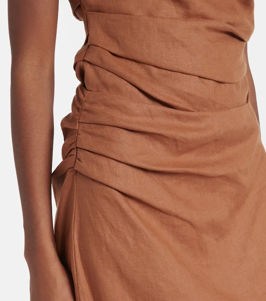SIR. Asymmetric ruched linen midi skirt | Thumbnail 2