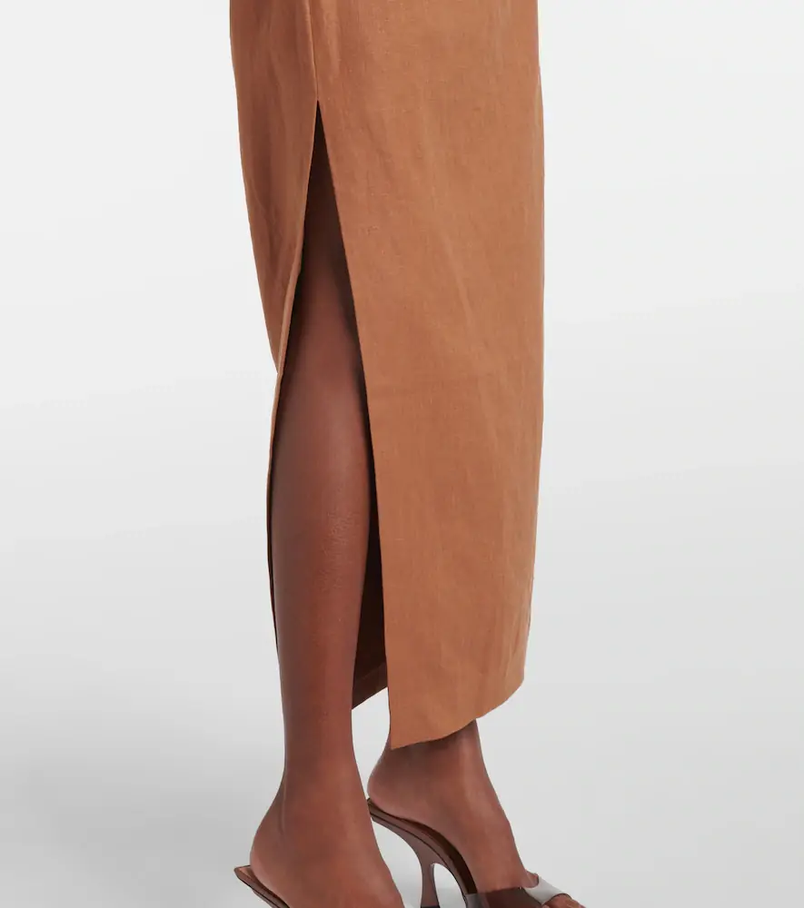 SIR. Asymmetric ruched linen midi skirt | Thumbnail 3