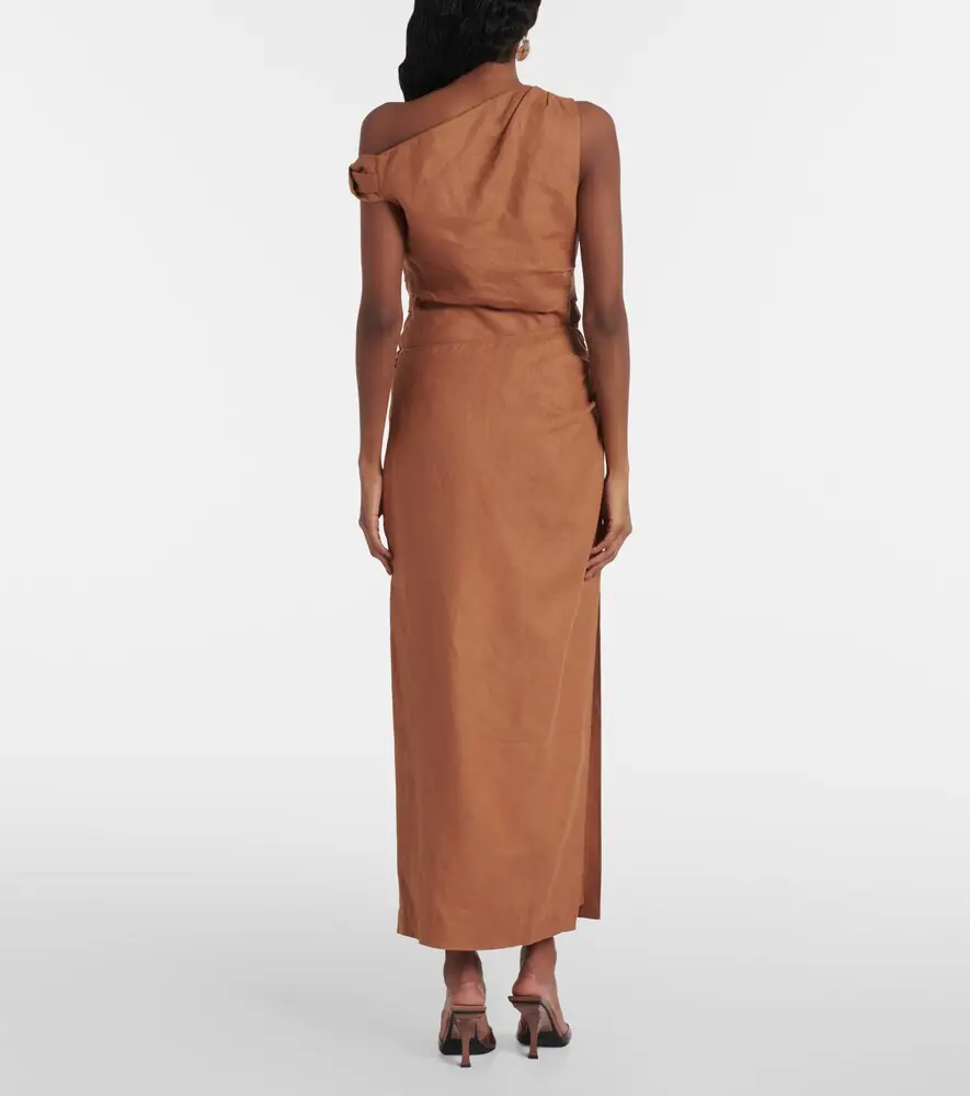 SIR. Asymmetric ruched linen midi skirt | Thumbnail 5