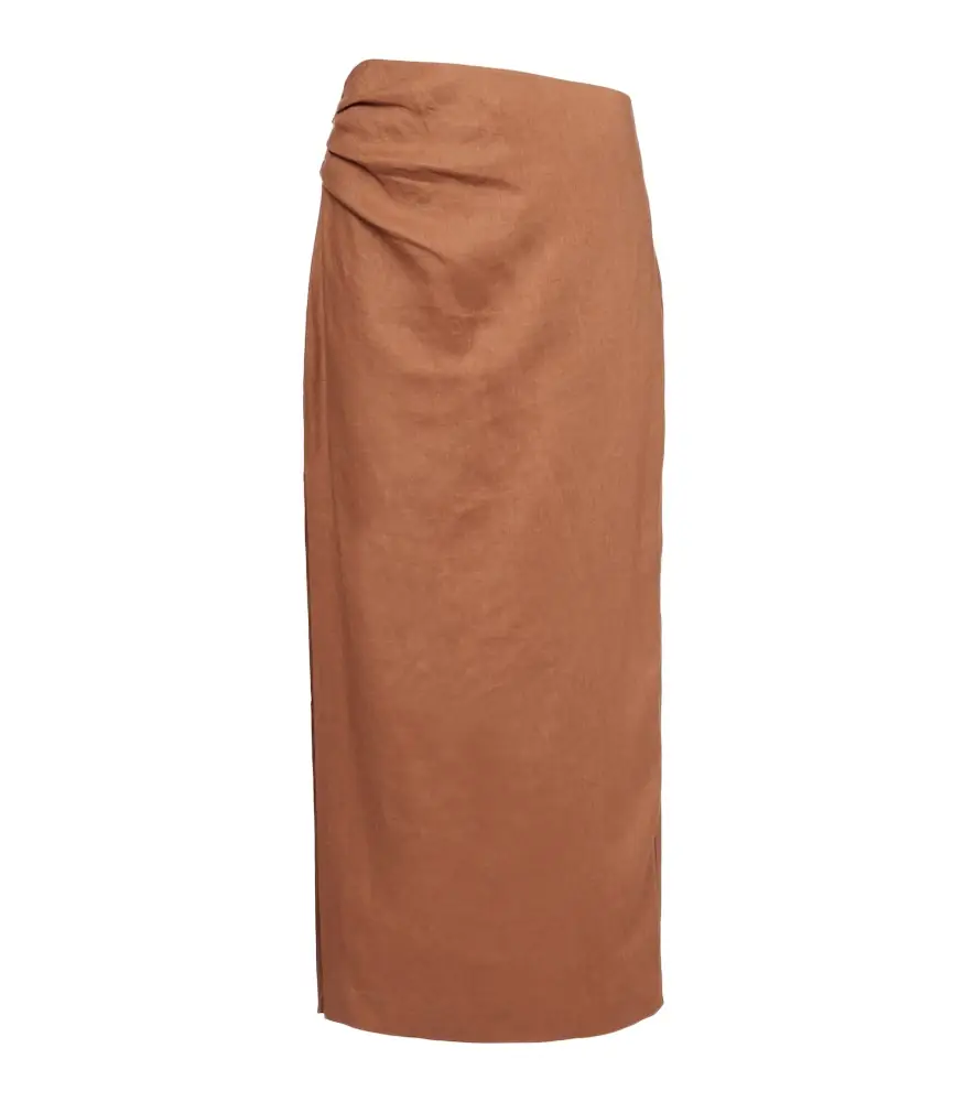 SIR Asymmetric ruched linen midi skirt | Image 1 SIR Asymmetric ruched linen midi skirt | Image 1