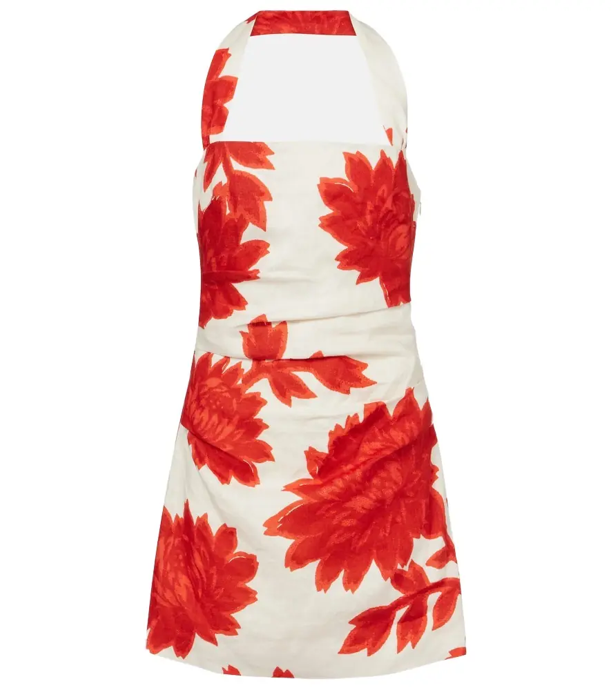 SIR. Floral ruched linen minidress