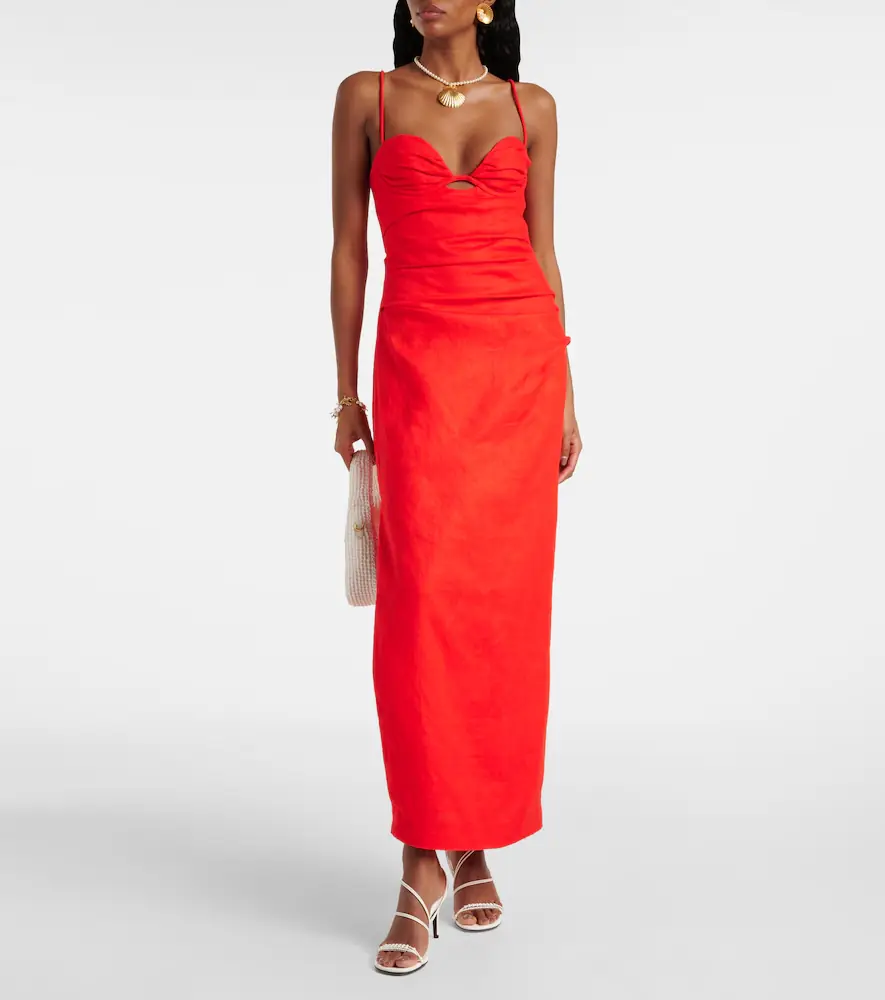 SIR. Noemi ruched linen maxi dress | Thumbnail 3