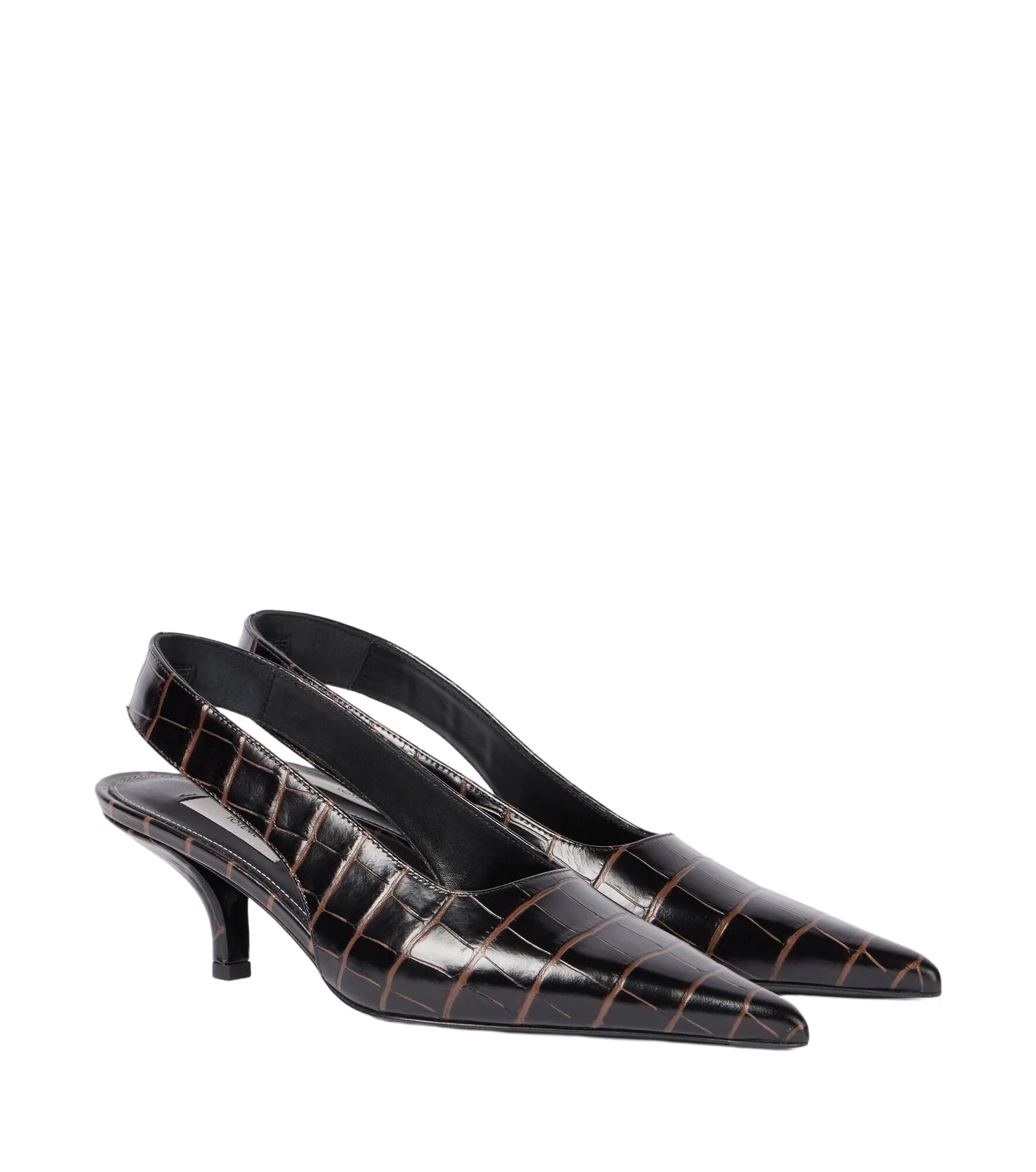 Croc-effect leather slingback pumps