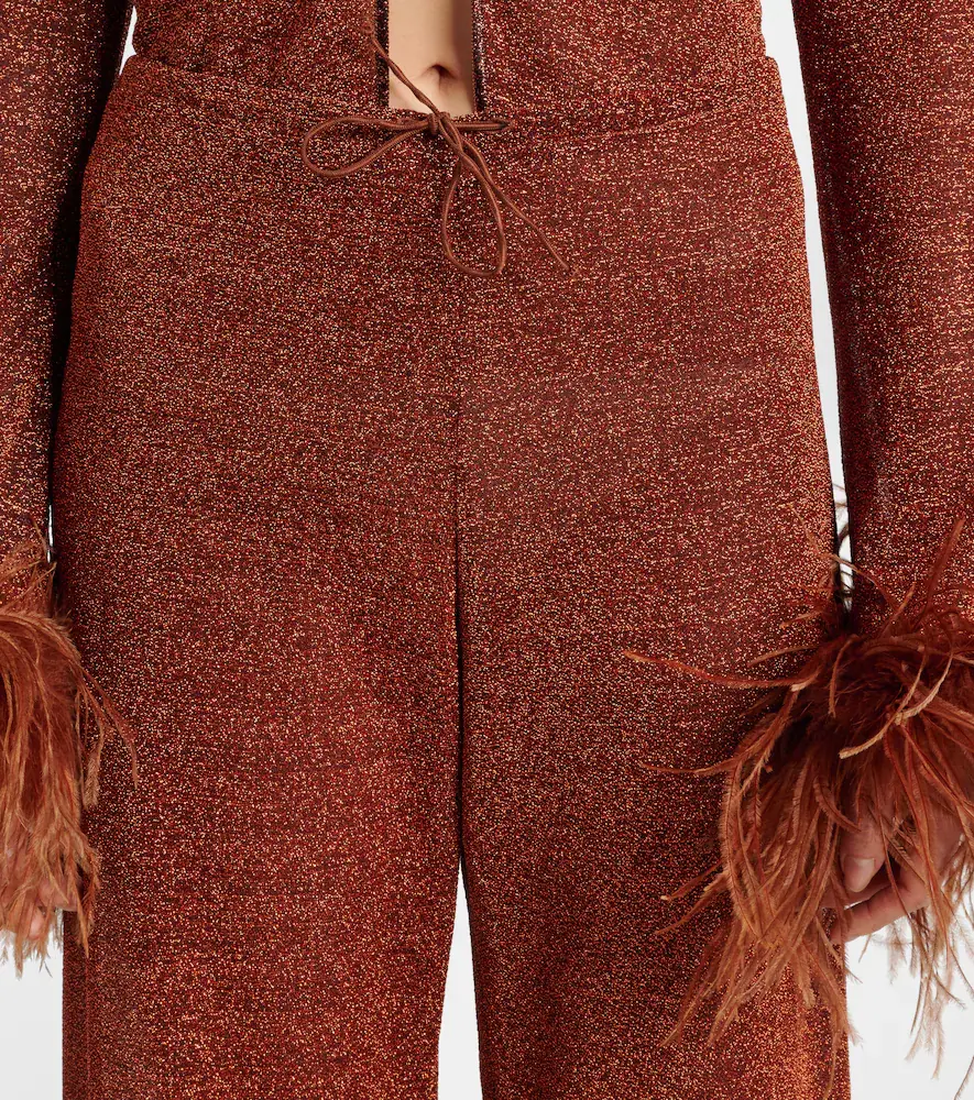 Oséree Oséree Lumière Plumage feather-trimmed straight pants | Thumbnail 2