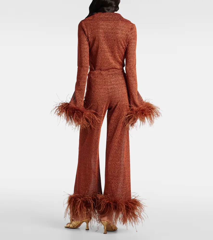 Oséree Oséree Lumière Plumage feather-trimmed straight pants | Thumbnail 3