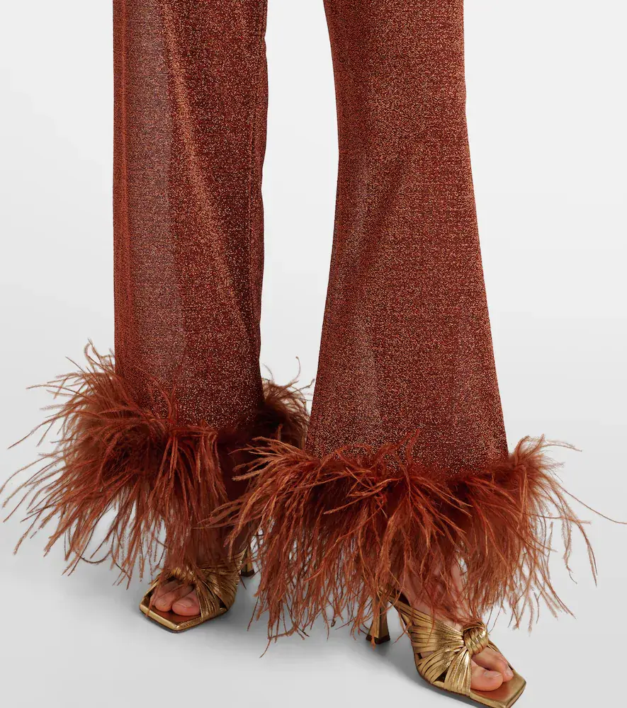 Oséree Oséree Lumière Plumage feather-trimmed straight pants | Thumbnail 5