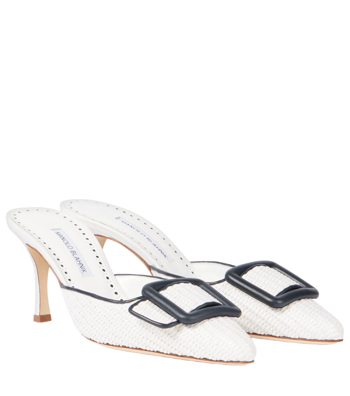 Maysale 70 leather-trimmed raffia mules Maysale 70 leather-trimmed raffia mules