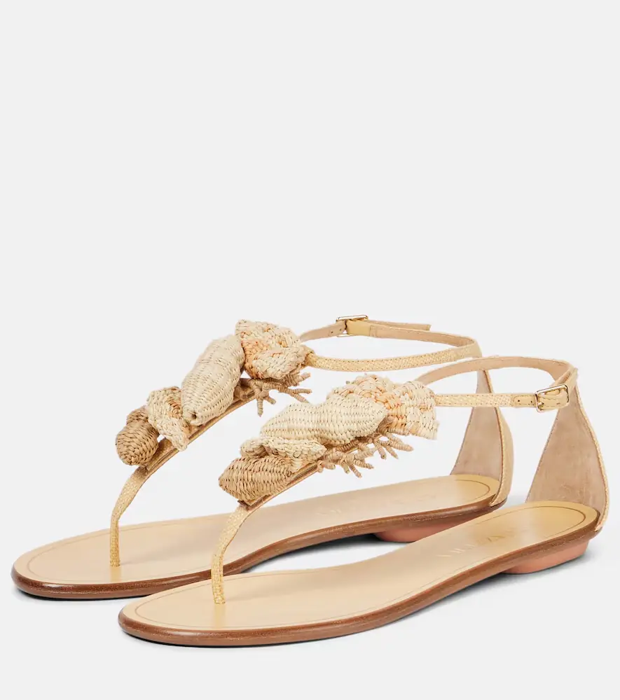 Aquazzura Marea raffia-trimmed leather thong sandals | Thumbnail 2 Aquazzura Marea raffia-trimmed leather thong sandals | Thumbnail 2