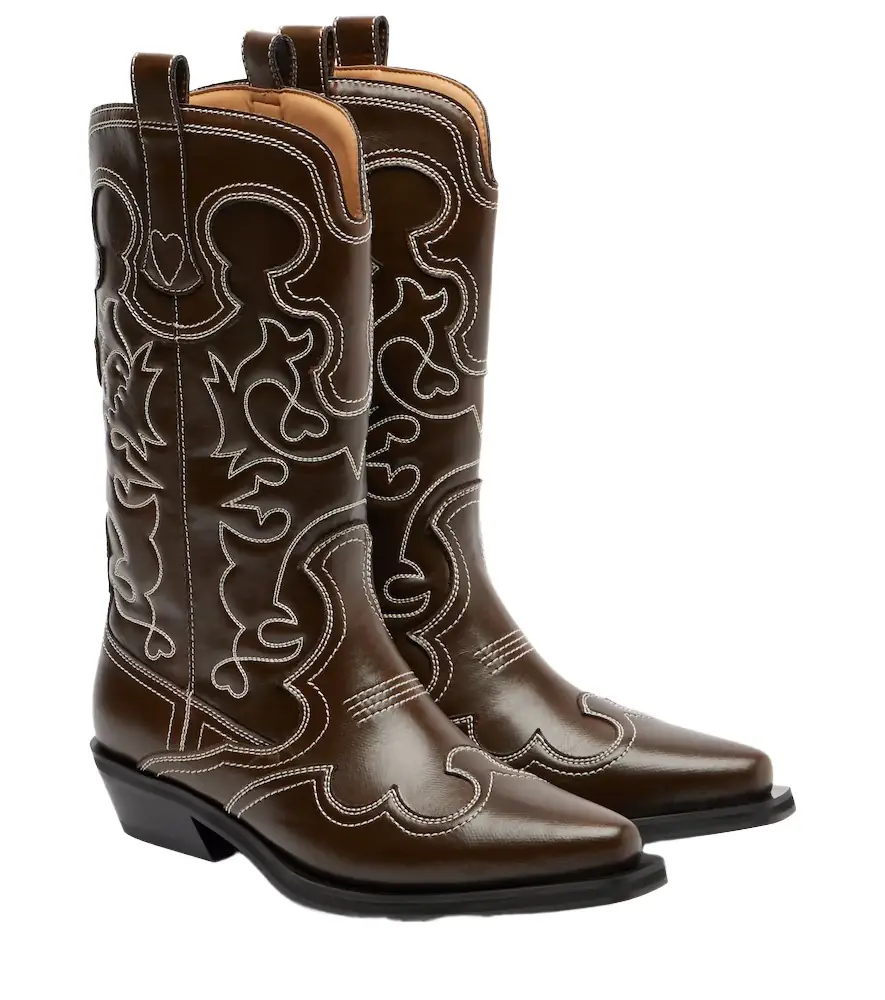 Ganni Mid Shaft embroidered cowboy boots | Image 1 Ganni Mid Shaft embroidered cowboy boots | Image 1