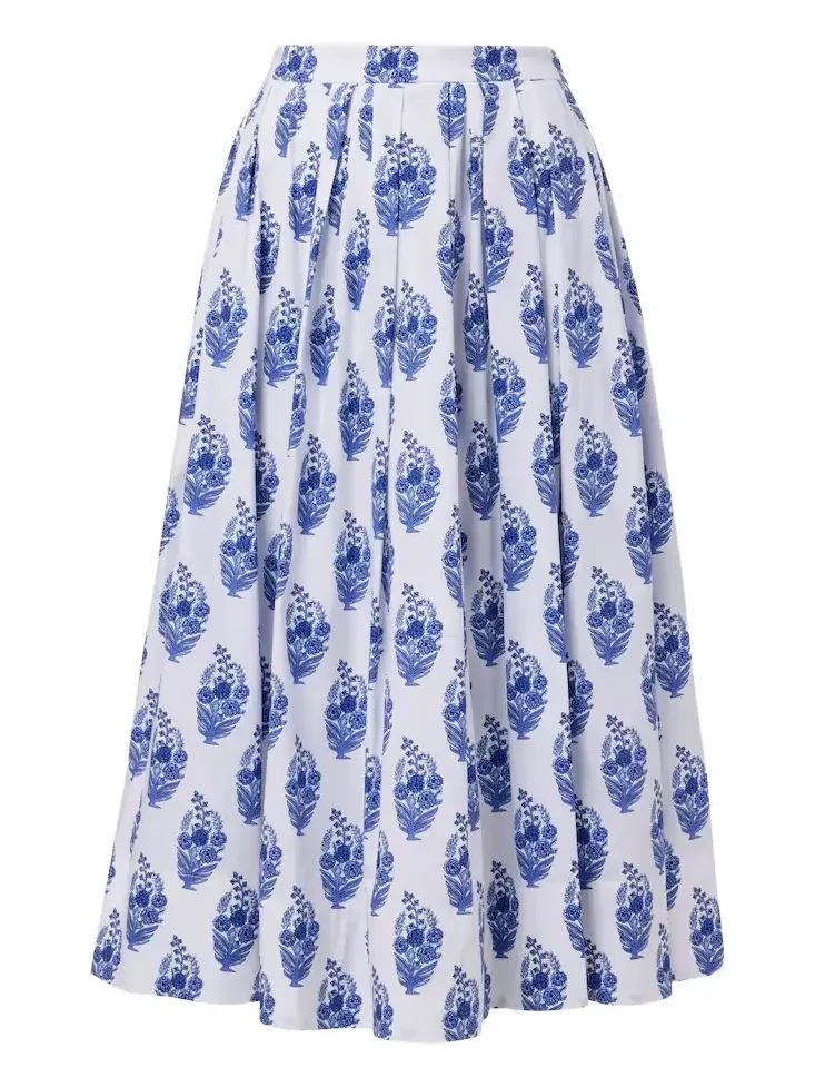 Floral cotton-blend midi skirt